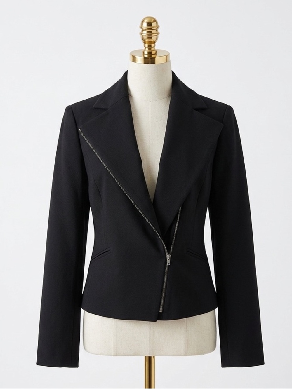 Parallel Asymmetrical Zip Blazer Jacket Black Moto Office Stretch Tailored Sz 12